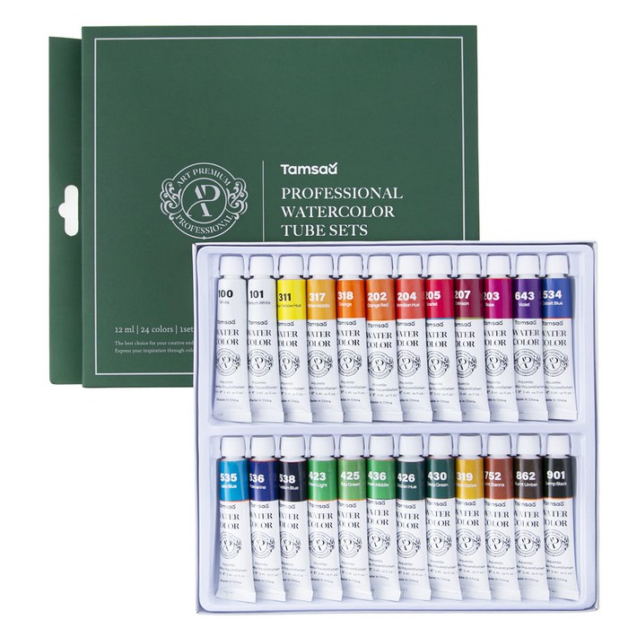 탐사 전문가용 수채화 물감 튜브 12ml x 24종 세트