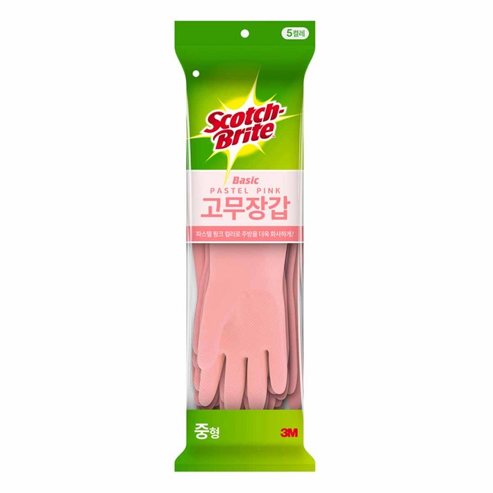 스카치브라이트 베이직 고무장갑 5p, 파스텔핑크, 중M, 1개 스카치브라이트 베이직 고무장갑 5p, 파스텔핑크, 중M, 1개