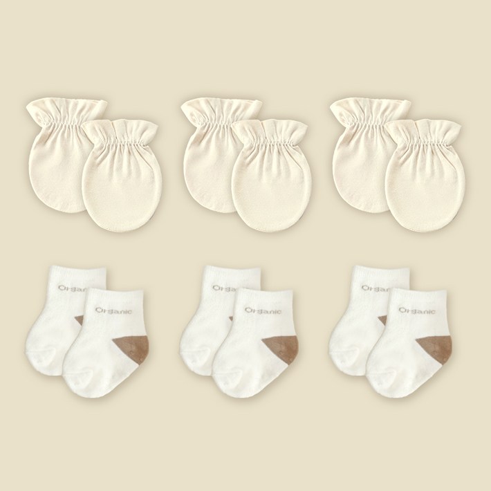ikii 유아용 오가닉 양말 3켤레  무지 손싸개 3p 세트