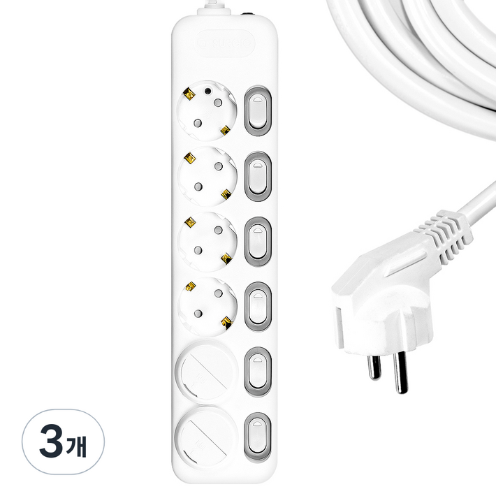 써지오 개별 멀티탭 6구 DH1668MT  안전커버 2개입, 5m, 단일 색상, 3개