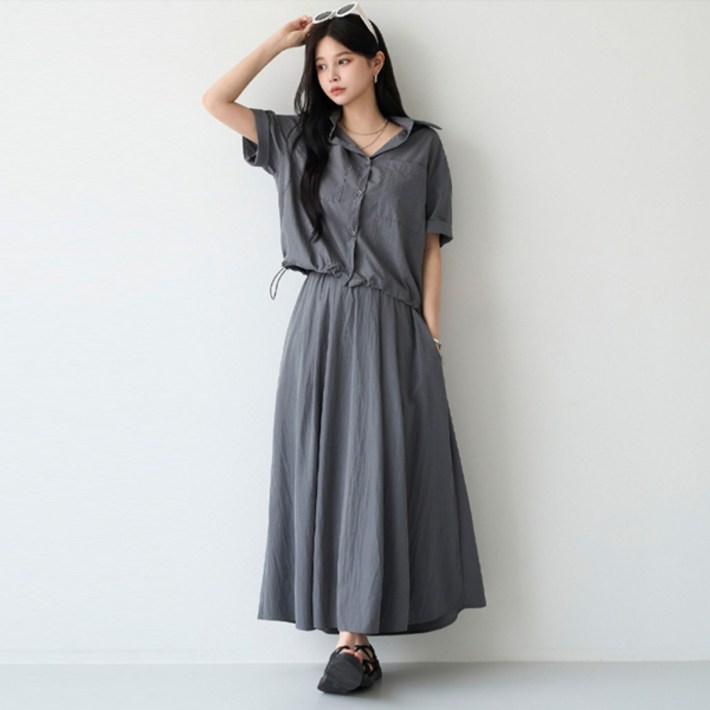 피핀 여성용 바스락 스트링 셔츠 스커트 투피스 세트 96363