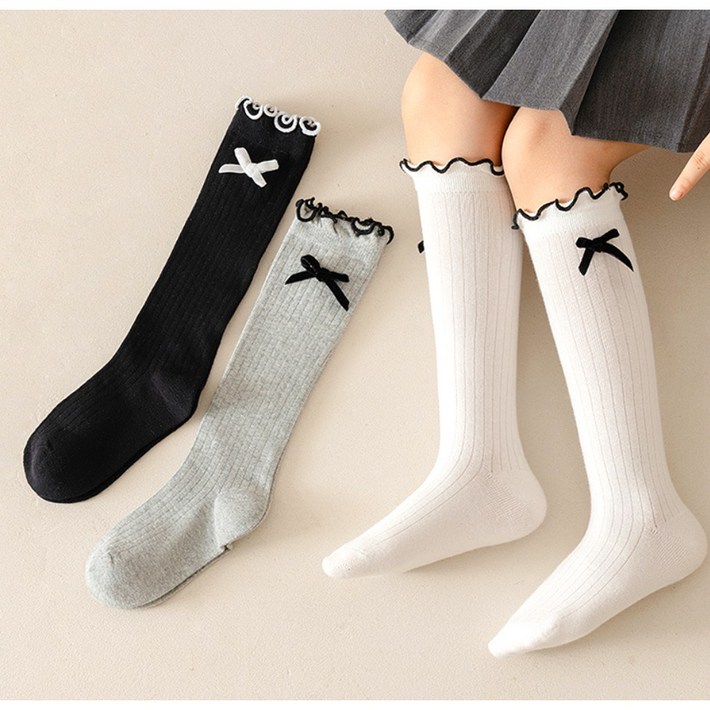 아이뿜 여아용 엣지 리본 프릴 니삭스 3켤레 세트 J08