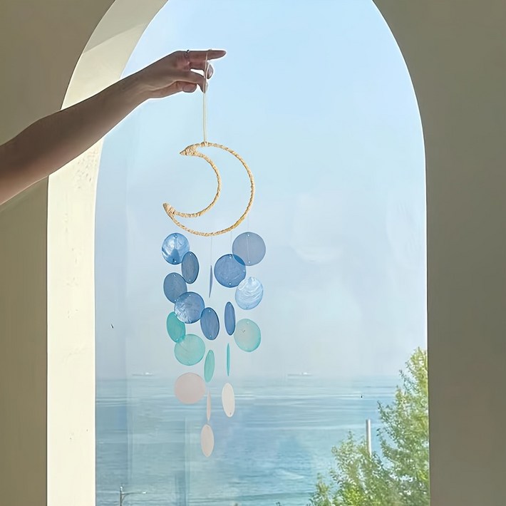 몽환적인 초승달 쉘 바람종 벽걸이 장식 드림캐쳐
