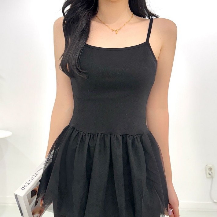 투디 캉캉 프릴 레이어드 롱 나시 스판 미니 원피스, 2컬러