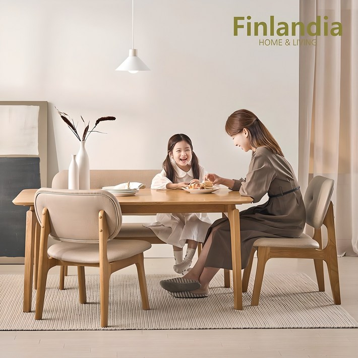 핀란디아 포레스트 릴렉스 4인 원목 낮은식탁세트의자2벤치1