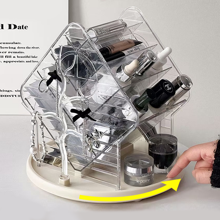 하루꿈 회전식 화장품 수납함 일체형 대용량 액세서리 회전 트레이 메이크업 회전형 정리함