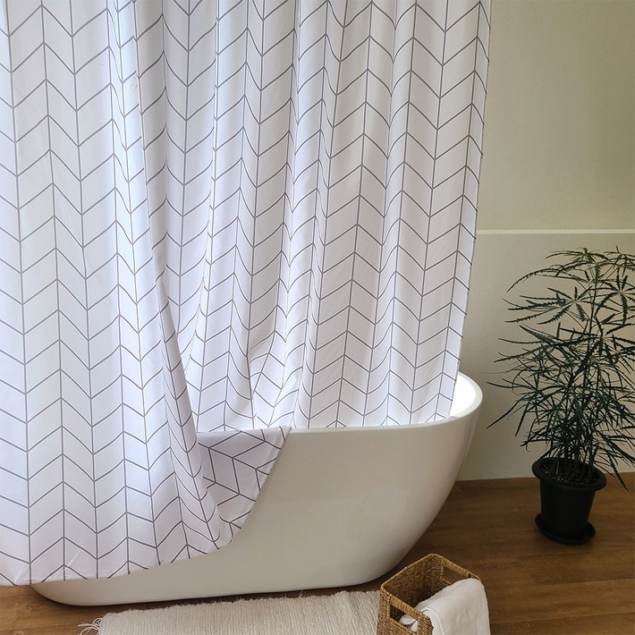 글랑앤 방수 샤워 커튼 헤링본 화이트