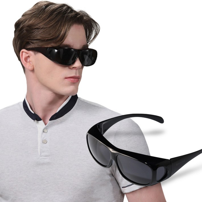 인포벨편광 렌즈 디비노 포렌즈 선글라스 올커버 안경 위에 가능 4렌즈 블랙 브라운 소가죽 허리벨트백 포함