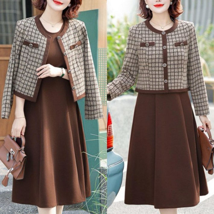 에쥬아 중년여성 고급스러운 투피스 세트 트위드자켓원피스
