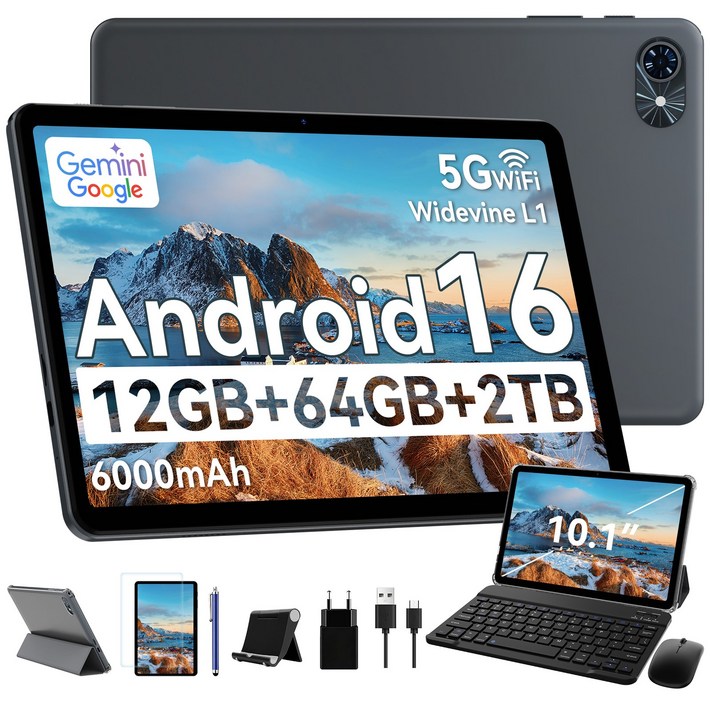 TABWEE 10인치 Android16 태블릿 pc 패키지 Gemini 2.0 2026신형 12GB64GB 2TB확장 키보드펜 포함 5G WiFi 6000mAh 패키지