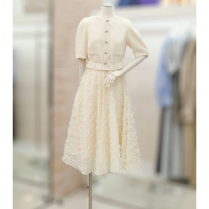 JJ JIGOTT JJ지고트 트위드 프린지 플레어 원피스 GP4A0OP311DG