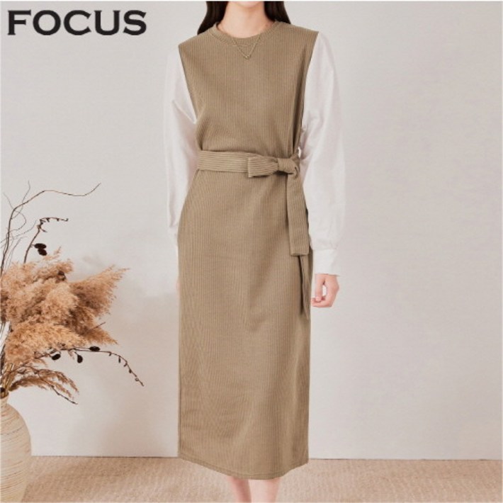 포커스 포커스 벨트핏소매배색원피스VF3F1OP3180