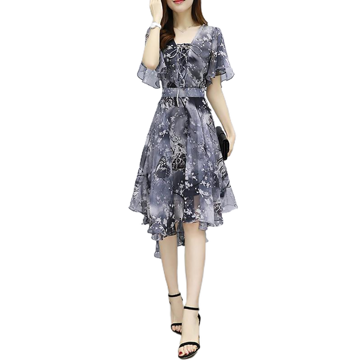 셀럽당 여성 여름 원피스 하프 기장 언밸런스 패션 프린트 쉬폰 스커트 S01883