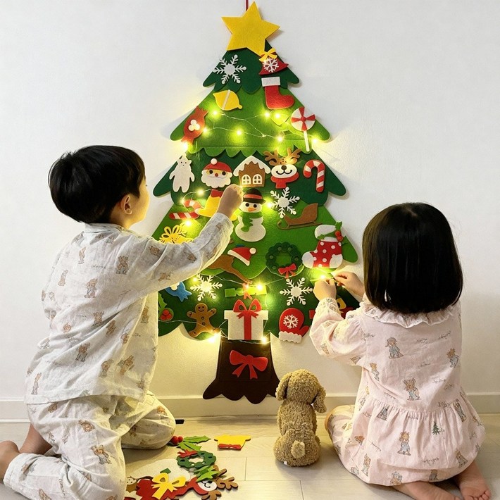 KC인증완료 크리스마스 펠트 벽트리 DIY 전구포함 115cm