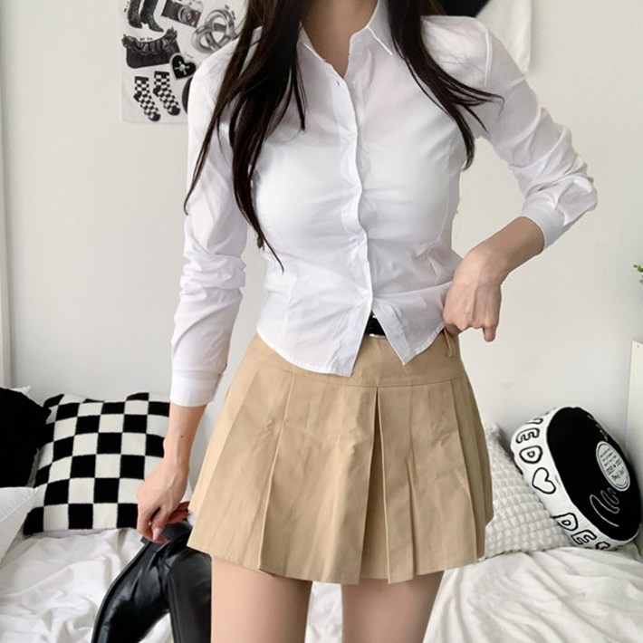 가성비갑4col 니어 슬림핏 베이직 핀턱 크롭 셔츠