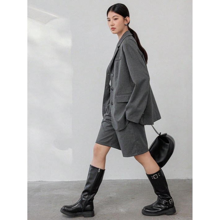 버뮤다 반바지 자켓 셋업 스트라이프 수트 여성정장 투피스 세트
