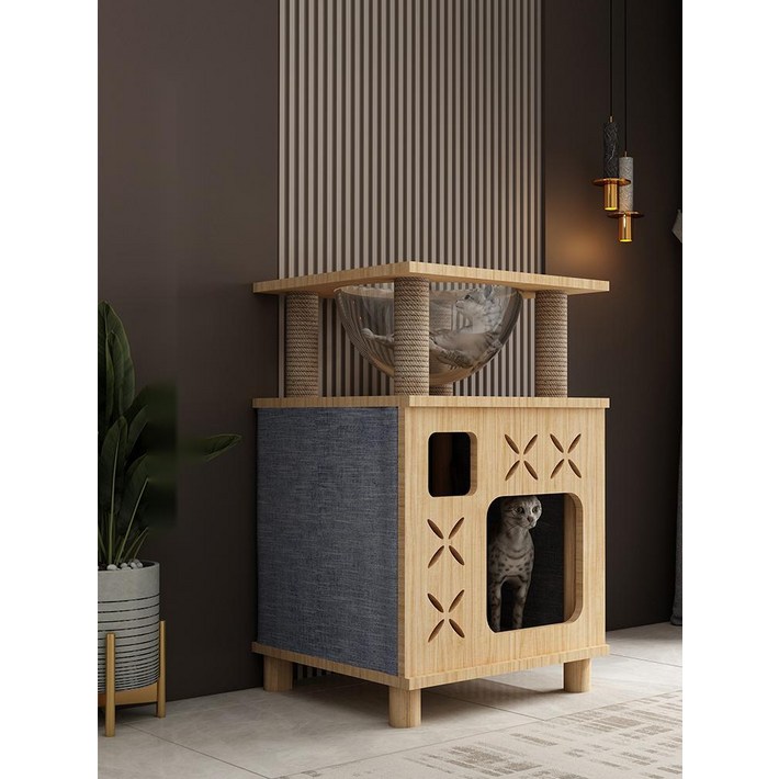 원목 숨숨집 캣타워 고양이 호텔 가구 책장형 낮은 캣타워