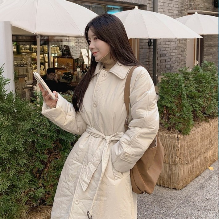 떳다그녀 포엘로 본딩솜 6온스 바바리 벨트 카라 고퀄 트렌치 코트 겨울 데일리 아우터 보온 롱패딩