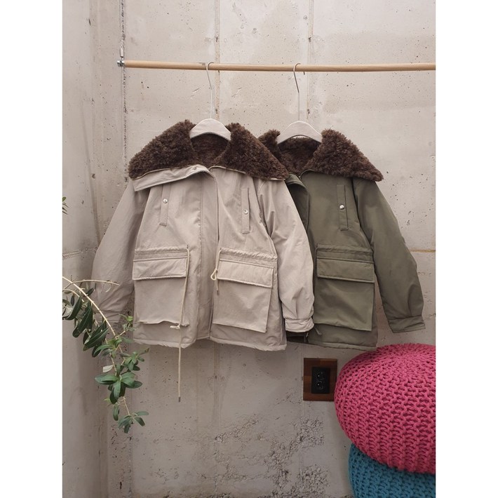 무배 브라운 푸들퍼 허리 스트링 야상 점퍼