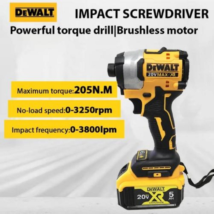 DEWALT 브러시리스 모터 무선 충전식 스크루 드라이버, 전기 임팩트 드릴 전동 공구, DCF850, 20V, 205NM, 단일상품, 1개