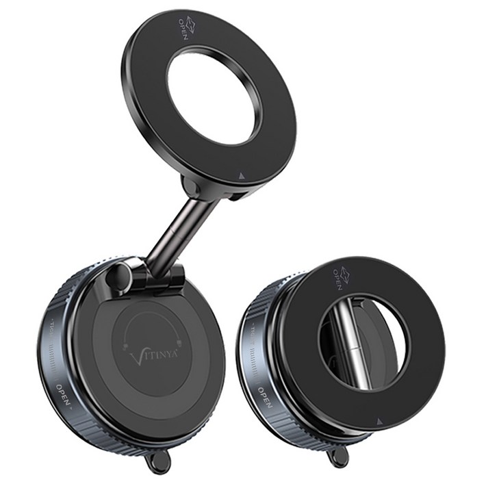 비티냐 360도 회전 접이식 진공 흡착 맥세이프 핸드폰 거치대 다이얼형, 1세트, 매트블랙
