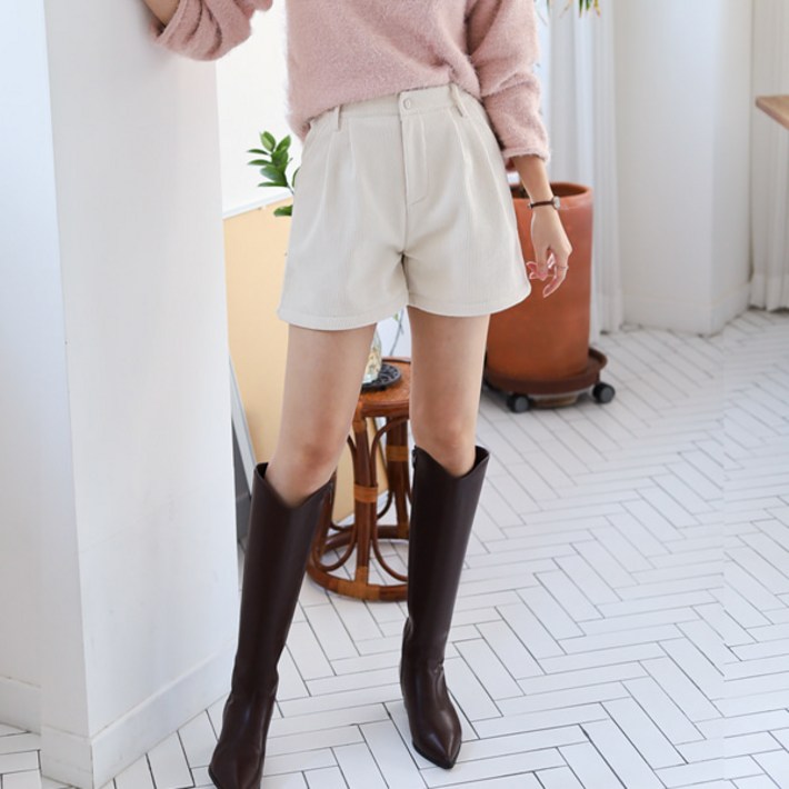 봉봉스토리 룩미 융기모 안감 코듀로이 반바지 여성 골덴 팬츠