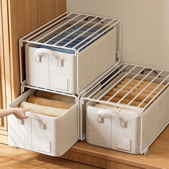 숭람 접이식 넣고 빼기편한 옷장 정리함 분층 수납 선반, 2개, 화이트