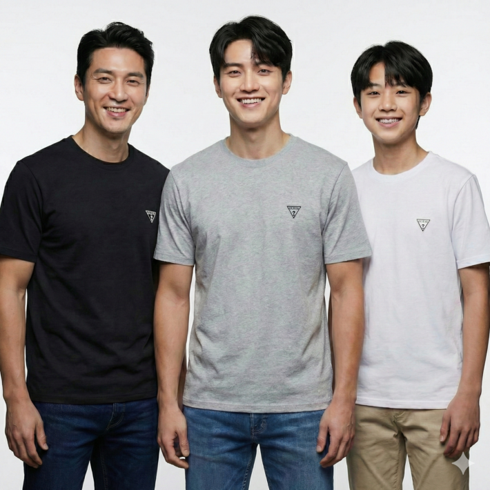 GUESS 남성 무지 라운드 티셔츠 3매 화이트그레이블랙 2025SS