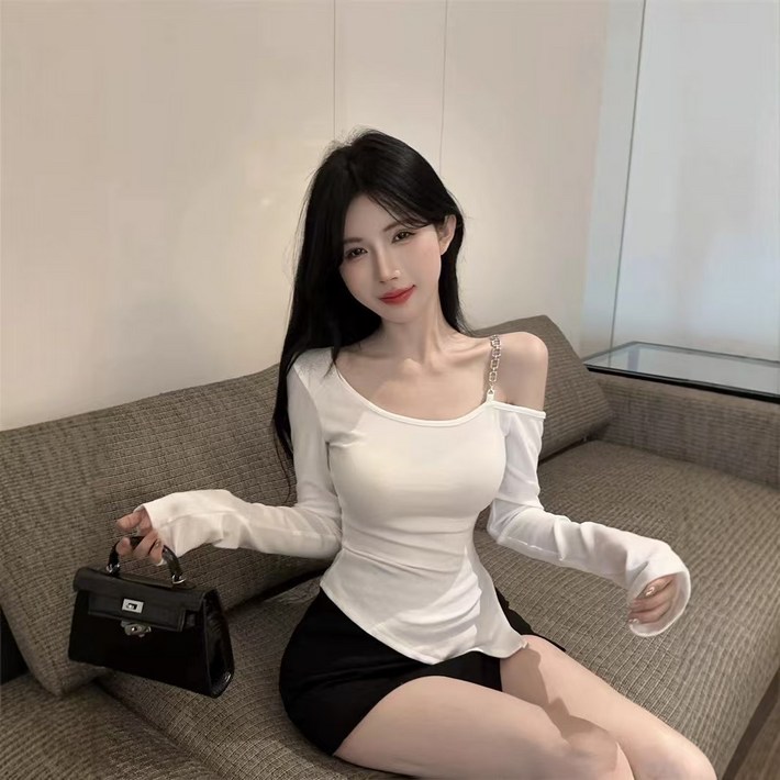 YioYcc 여성 오프숄더 블랙 롱 티 서머 티