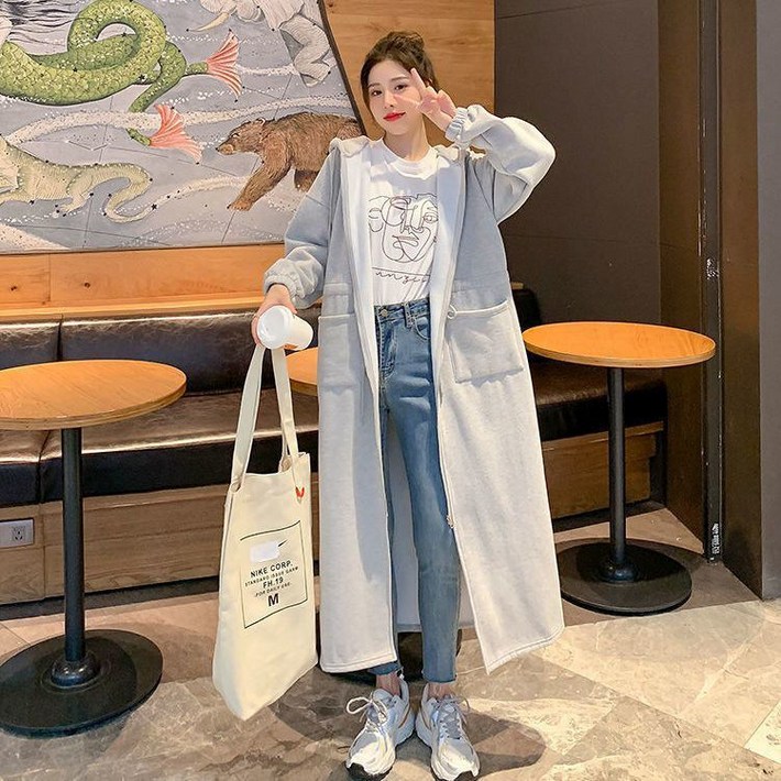 꽃소담 여성 가을겨울 빅사이즈 기모 롱 후드집업  L885