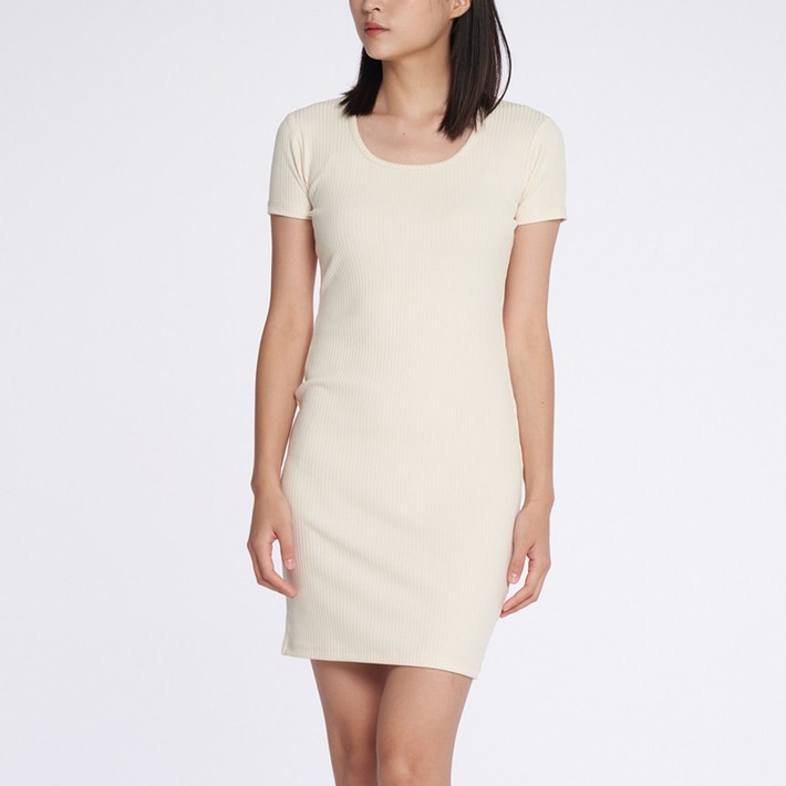 24COMMA CADS005017 시티 올 데이 크레오라 골지 라운드넥 반팔 미디 원피스