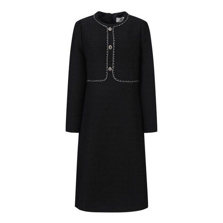 베스띠벨리 24FW 브레이드 포인트 트위드 롱 원피스 BJO2523BK