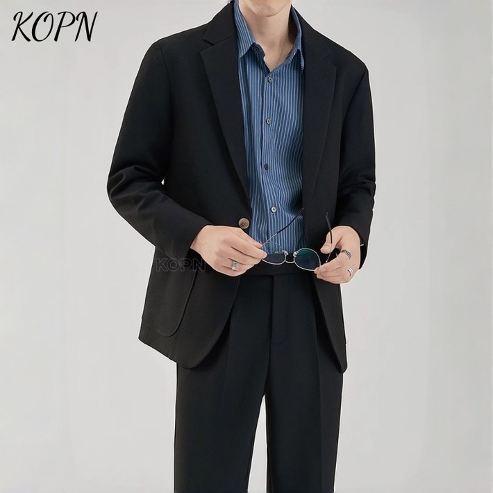 KOPN 캐주얼 양복 남춘추 남성 양복 세트 외투, 바지 포함