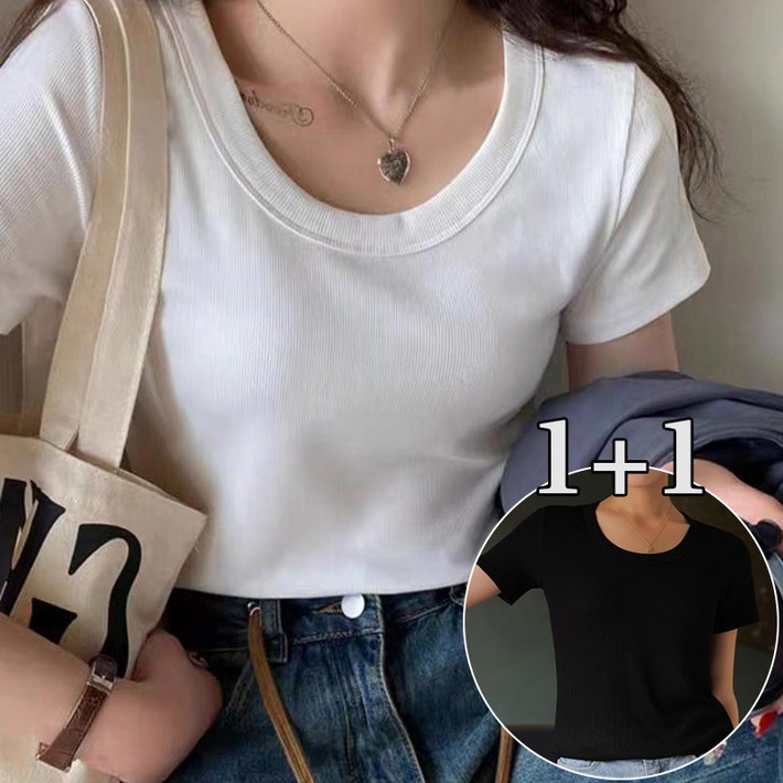 여성 슬림핏 스판 기본 반팔 티셔츠 간절기 이너 티셔츠 Tshirt 2개 슬림소녀 여성 슬림핏 스판 기본 반팔 티셔츠 간절기 이너 티셔츠 Tshirt 2개 슬림소녀