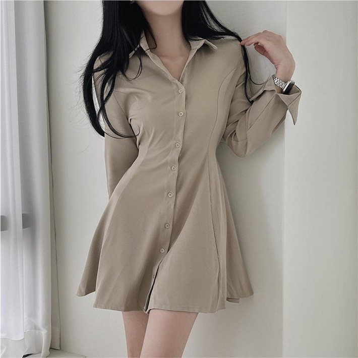 예쁨시전 찰랑 여리 개강 여신 데이트 여친룩 핀턱 긴팔 셔츠 미니 원피스