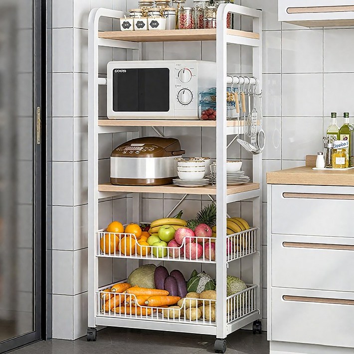 Sonipure 수납선반 전자레인지선반 주방선반 다용도 이동 금속 거치대, 흰색, 1개