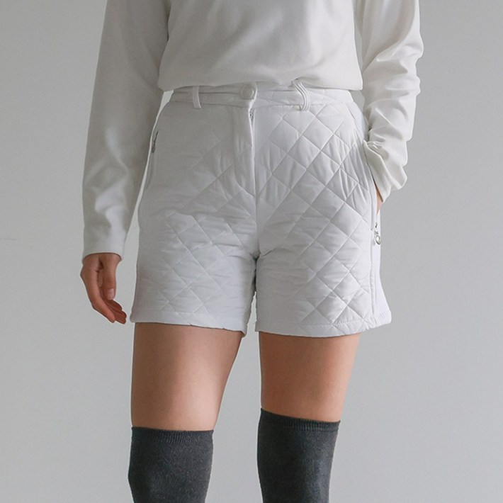 와우캠프 여성 겨울 퀼팅 패딩 골프 반바지 따뜻한 슬림핏 옆선니트 하이브리드 골프팬츠