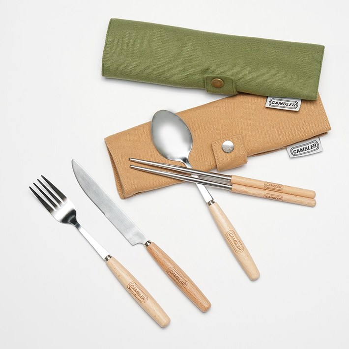 캠블러 캠핑 수저 세트 커트러리 4P 파우치 포함, 1개