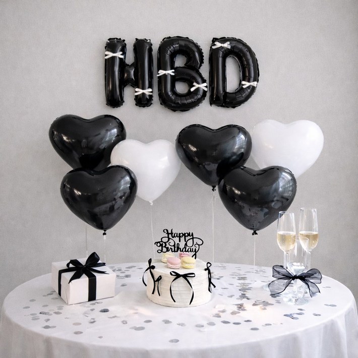 올리브파티 리본 HBD 하트풍선 일자스탠드 생일파티용품 세트
