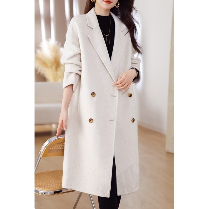 비아이와이 여성 오버사이즈 더블 브레스트 모직 코트 데일리 롱코트  DH1127