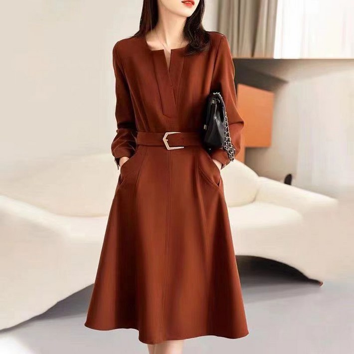 ASURE 여성 봄가을 긴팔 정장 원피스 패션 하객 원피스