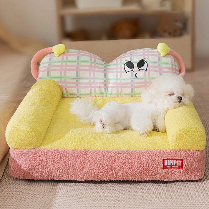 제너텍 고양이 강아지 쿠션 방석 소파 반려동물 하우스방석 애견집 쿠션침대 강아지집, 1개, 옐로우