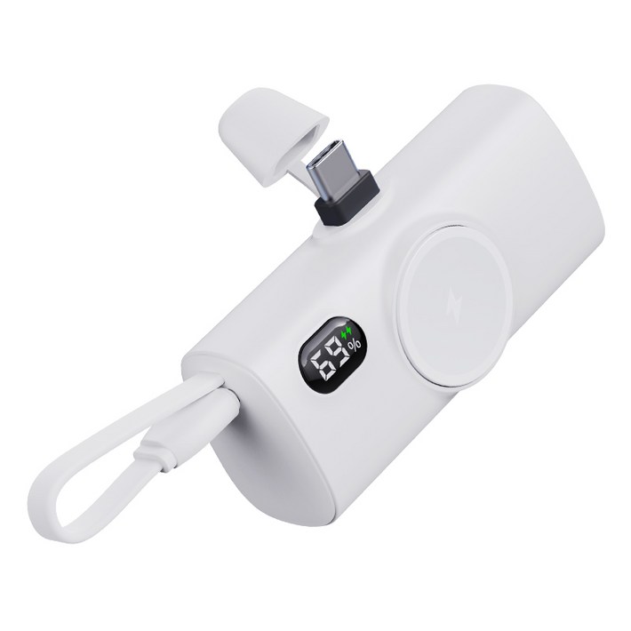 기내반입 머레이 도킹형 보조배터리 5000 c타입 8핀 고속 아이폰용 고속충전 워치 휴대용 충전기, 화이트, C타입 도킹C타입갤럭시워치