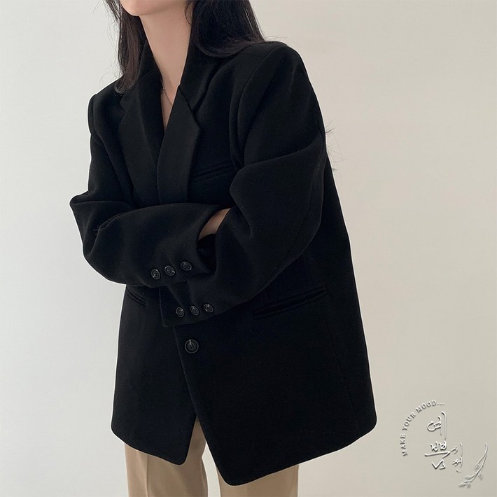 예쁨시전 더블 모직 오버핏 솔리드 정장 코트 자켓