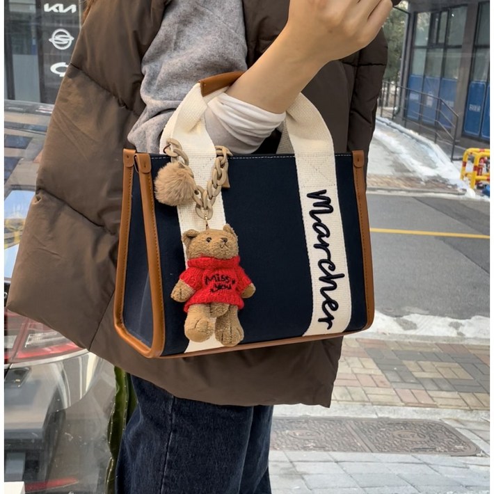 키링포함 마르쉐 자수 토트백 크로스 캔버스 사각 손가방 골프 인스타패션