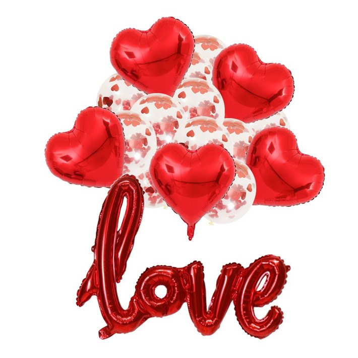 love 하트 은박풍선 컨페티 혼합풍선 파티용품세트 에브리띵스마일 1228, 1세트, 레드 컨페티 풍선