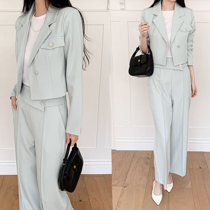 비비디아 Bibidia 여성 긴팔 크롭 자켓 정장 상하의 쇼트상의+바지세트  오피스룩 하객룩(S~2XL) 5436