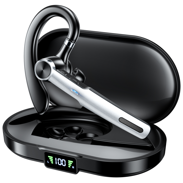 보보조조 무선 고음질 통화 노이즈캔슬링 AI ENC 귀걸이형 블루투스 이어폰, 은흑색, BOBOJOJOG11