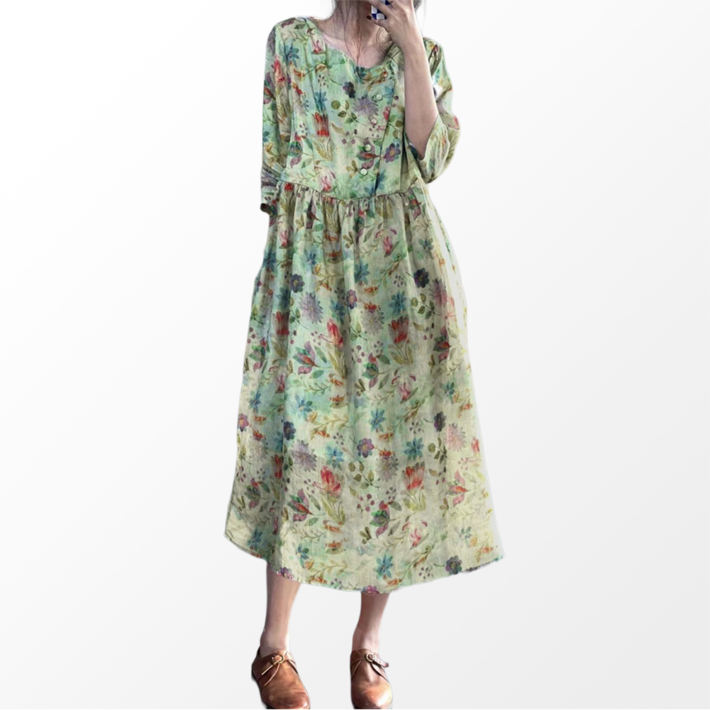 퀸앤조이 미녀77 포레스트 사선단추 린넨 원피스판매자 SSK무역