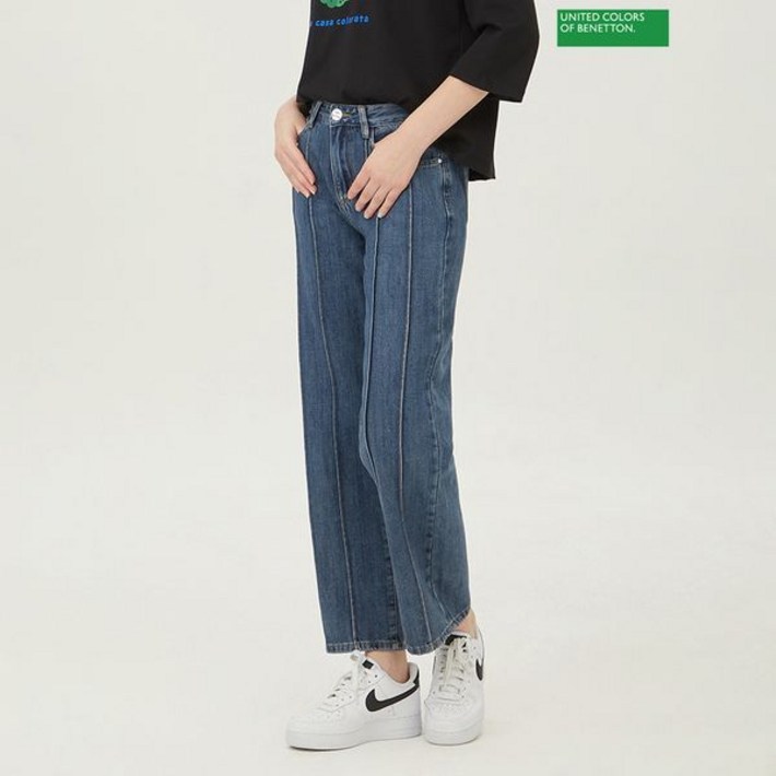 베네통 넌스판 절개 통일자 데님 팬츠 BADP18341 INP371571457